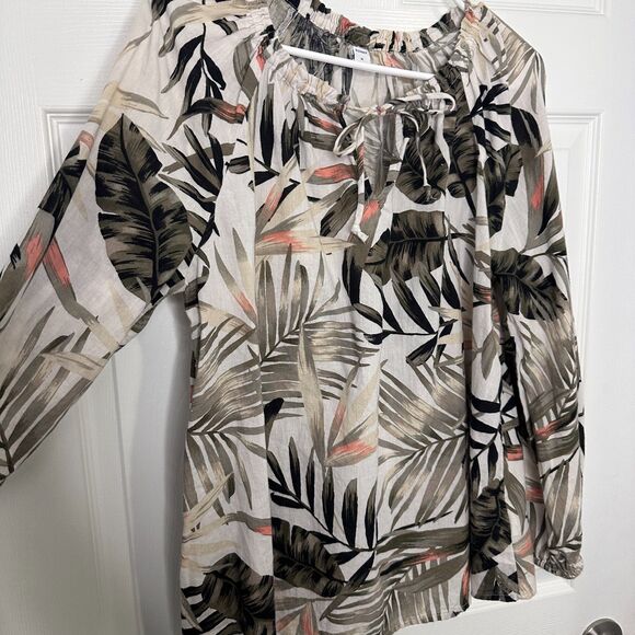 Old Navy Women’s M Tropical Print Long Sleeve Cotton Peasant Blouse Boho Top - Picture 4 of 5